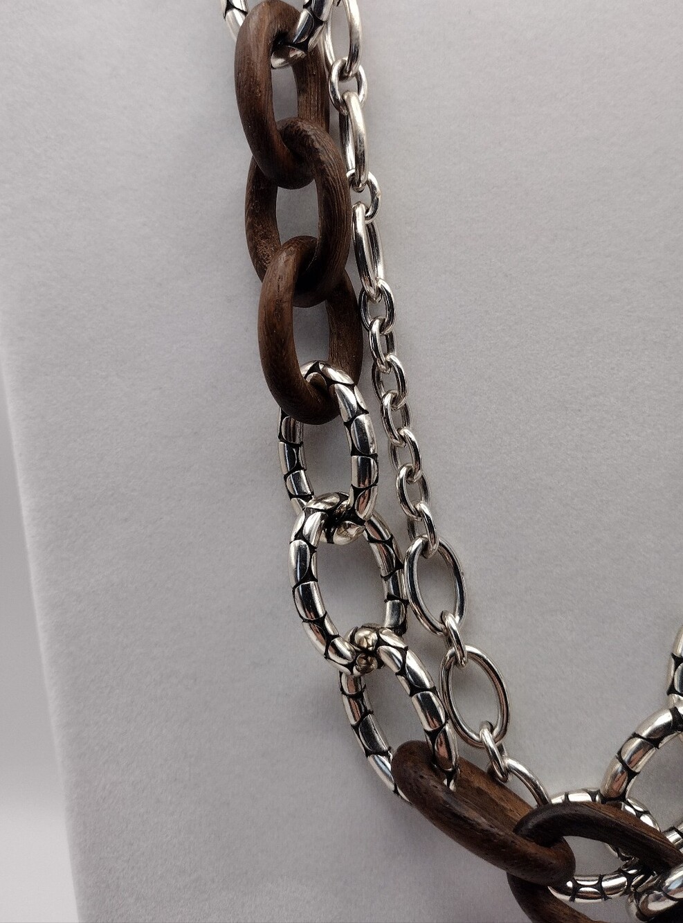 Brighton Pebble Pave Black Silver-Plated and Dark Brown Wood Mixed Link Necklace